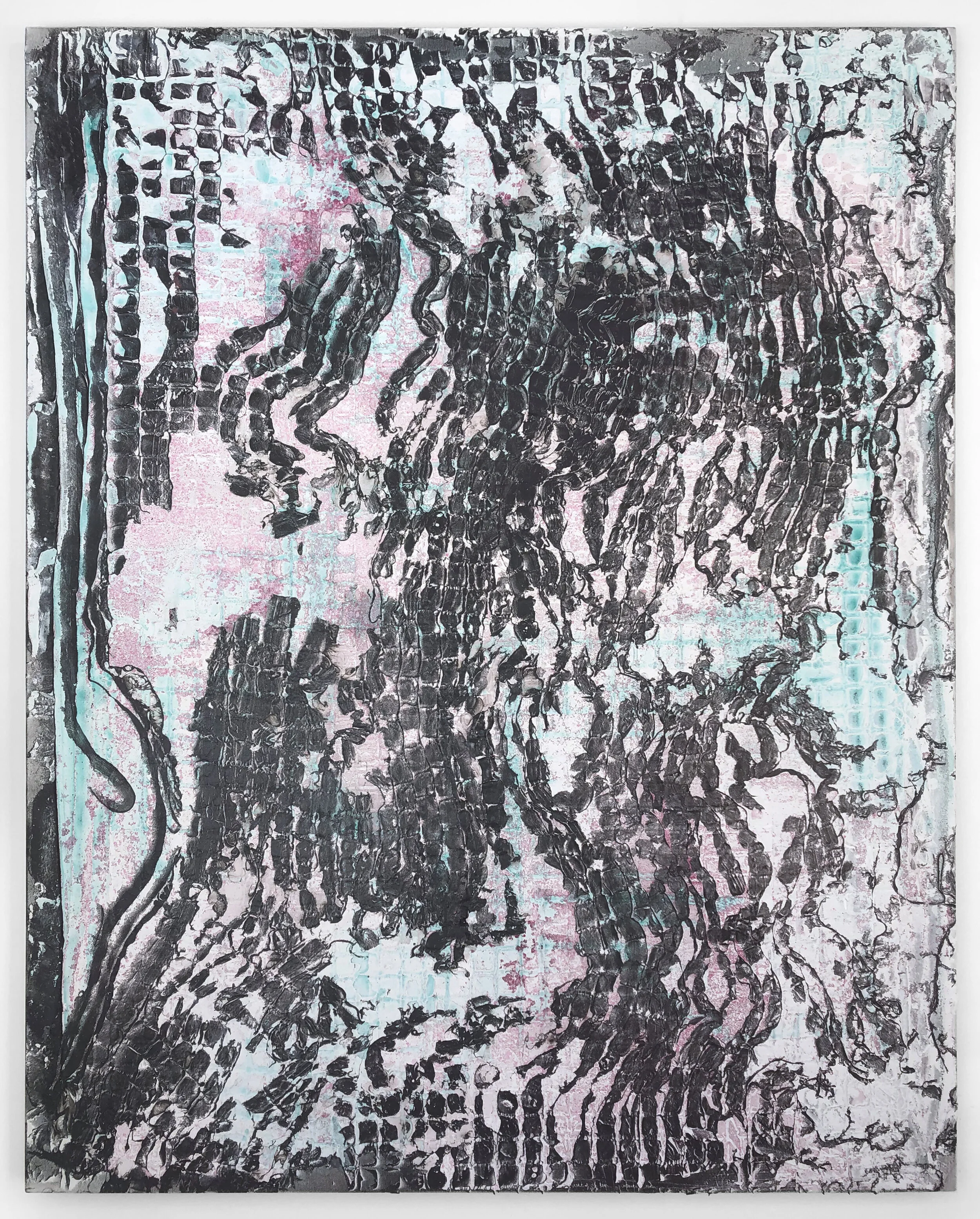   Clouds are not Spheres , 2019 acrylic and enamel on canvas 60” x 48” 