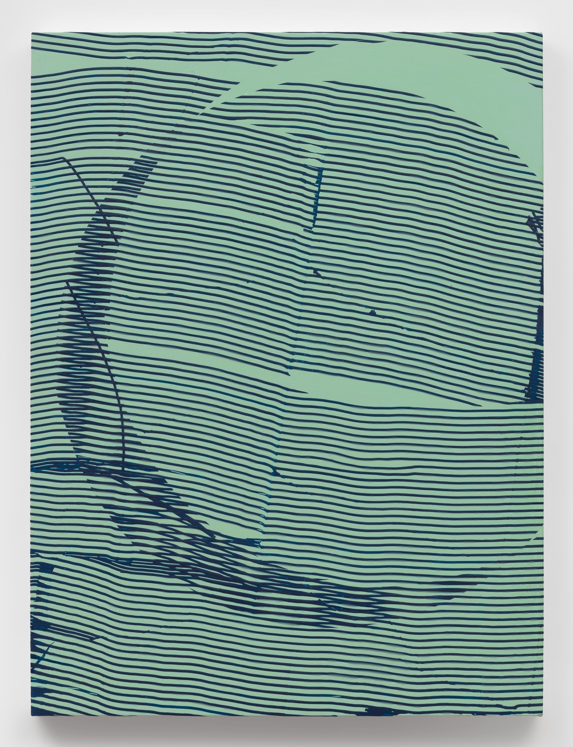   Green/Blue Moiré,  2023 acrylic on canvas over panel, 40” x 30” 