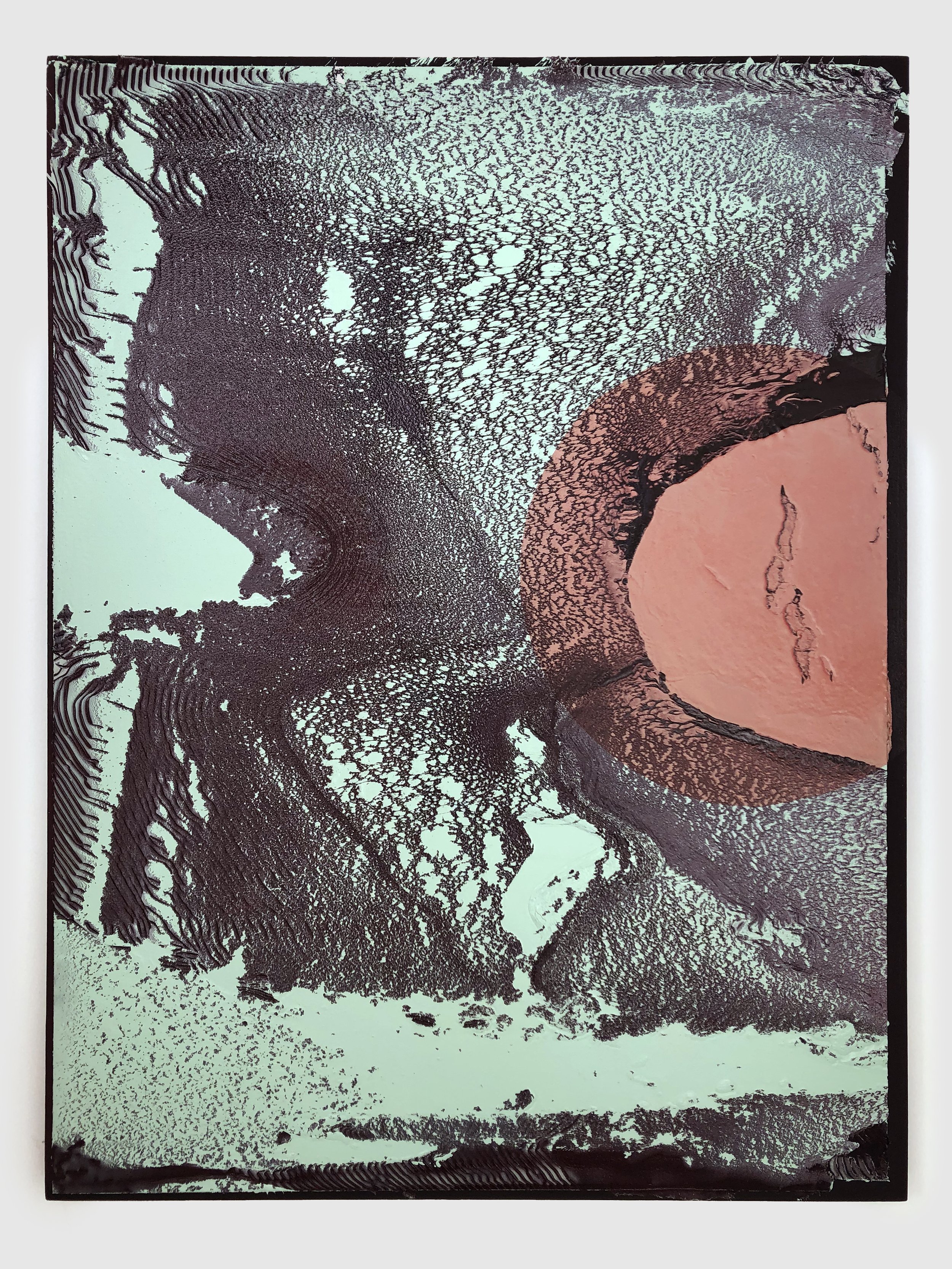   Pastel Shredder , 2021 Acrylic and enamel on canvas over panel, 40” x 30” 