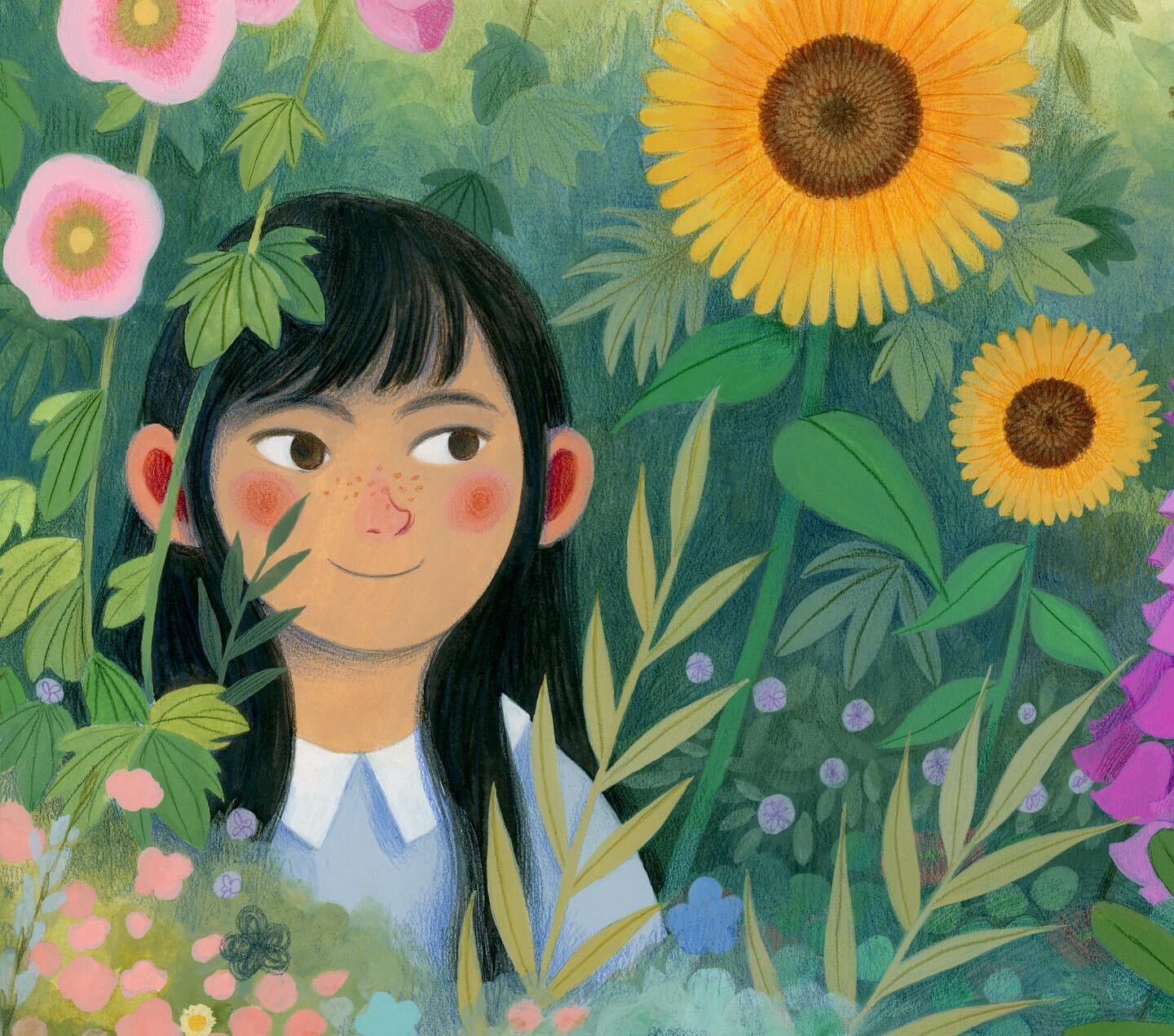 Happy Friday! I hope it&rsquo;s blooming where you are 🌷🌻🌸🌺🌼🌷
.
.
#illustration #kidlitart #gouacheillustration #kidlit #springtime #floral #holbeingouache #fabercastellpolychromos #sunflowers #picturebookart #womenwhoillustrate