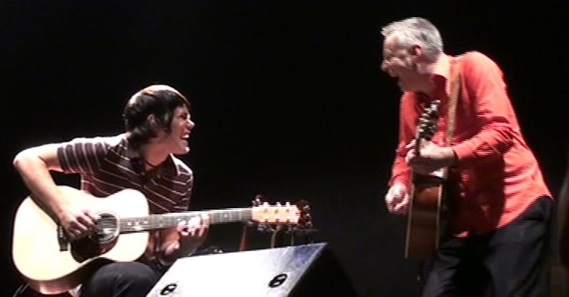 Live on stage with my hero Tommy Emmanuel in 2008.. I was 21 years old😄 The next time Tommy heard me play (in 2011) he invited me to play two gigs at the Chet Atkins convention in Nashville. Lots of wonderful things has happened since then and I fee