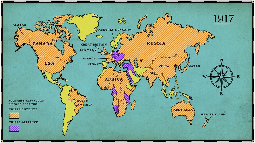 By 1917, most of the world's countries were playing a role in the war.