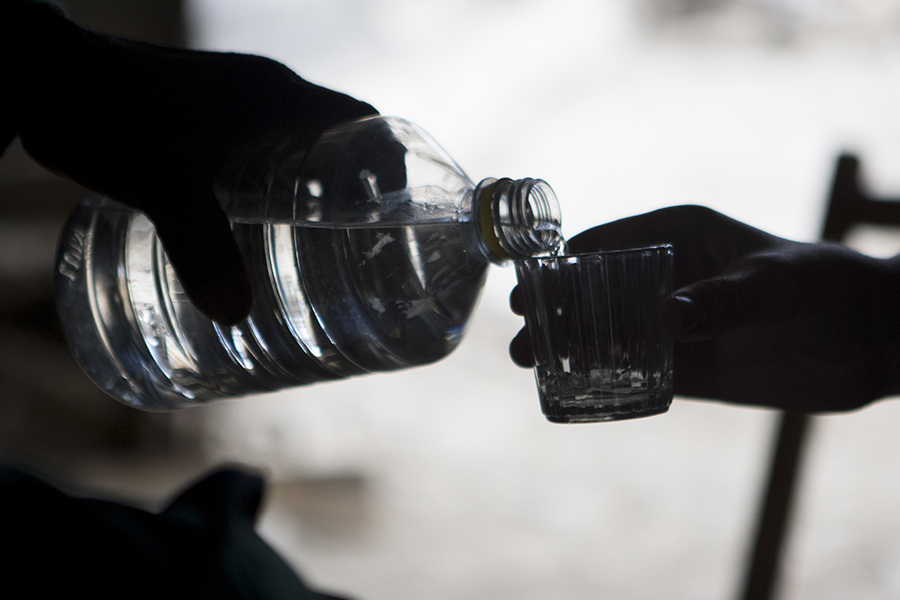 Almost all of his mezcals were stored in old water bottles.