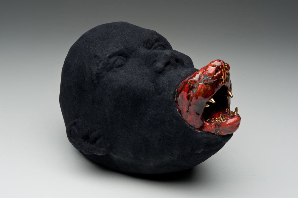 Devouring Mother , 2010; Media: Ceramic, glaze, flock; 13 x 9 x 9 inches