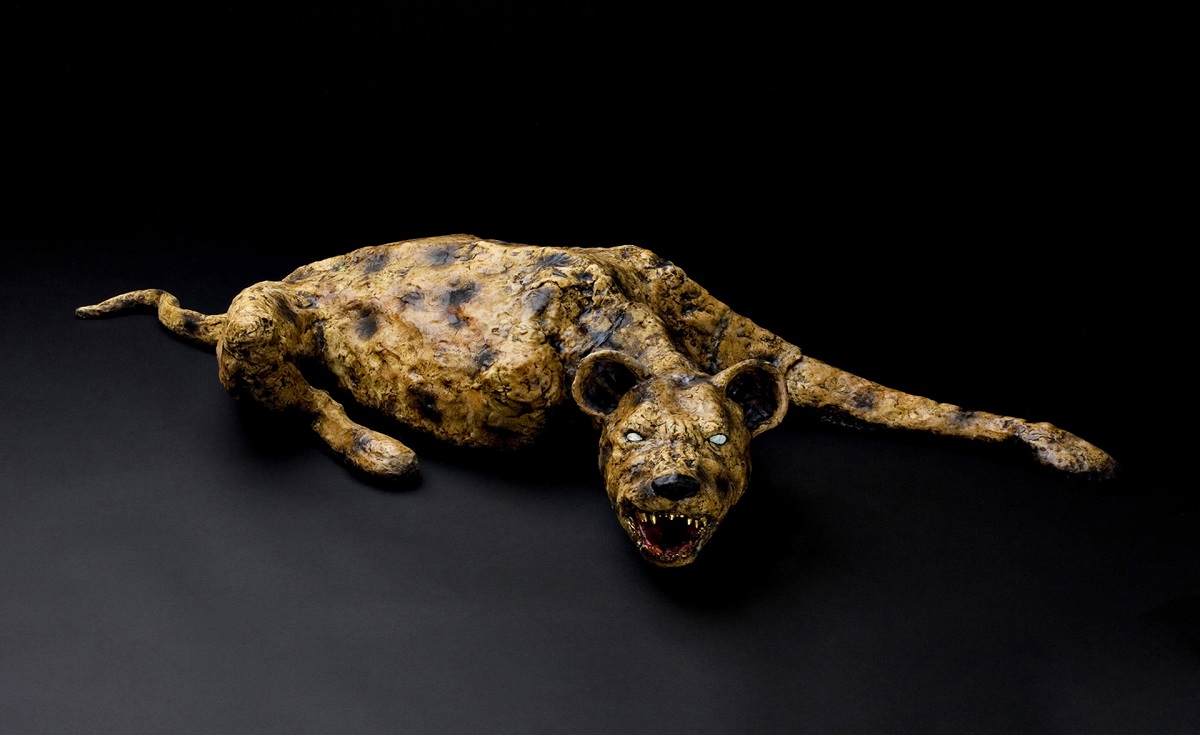  Hyena , (from Lost Wisdom), 2007, Solo Exhibition at Portland Art Center, Portland, OR; Media: Ceramic, stain, wax, resin, lights; 4 x 2 x 1 feet