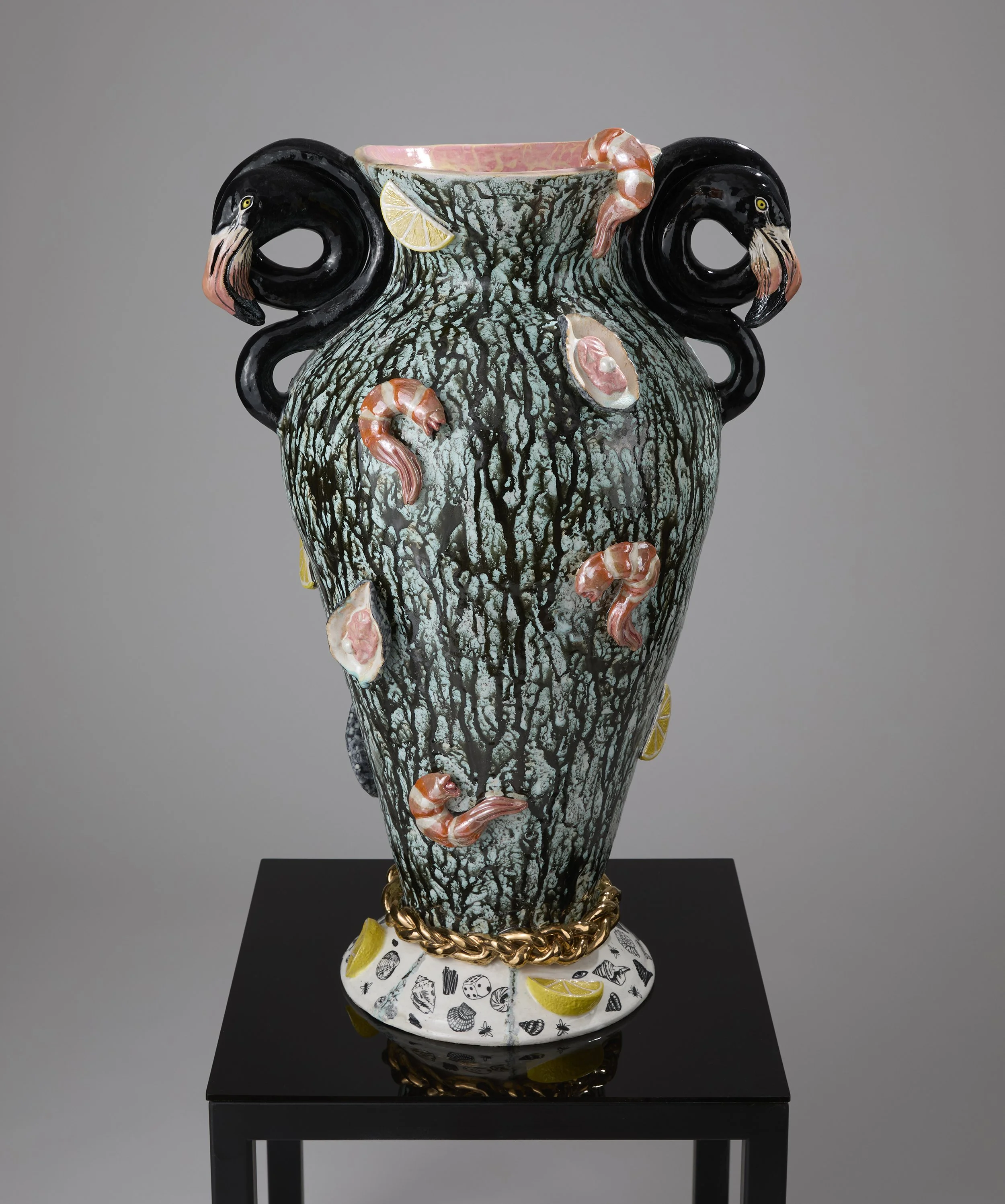Black Flamingo Vase (View 1) 2024; Media: Ceramic, glaze, luster; 28 × 16.5 × 13 inches
