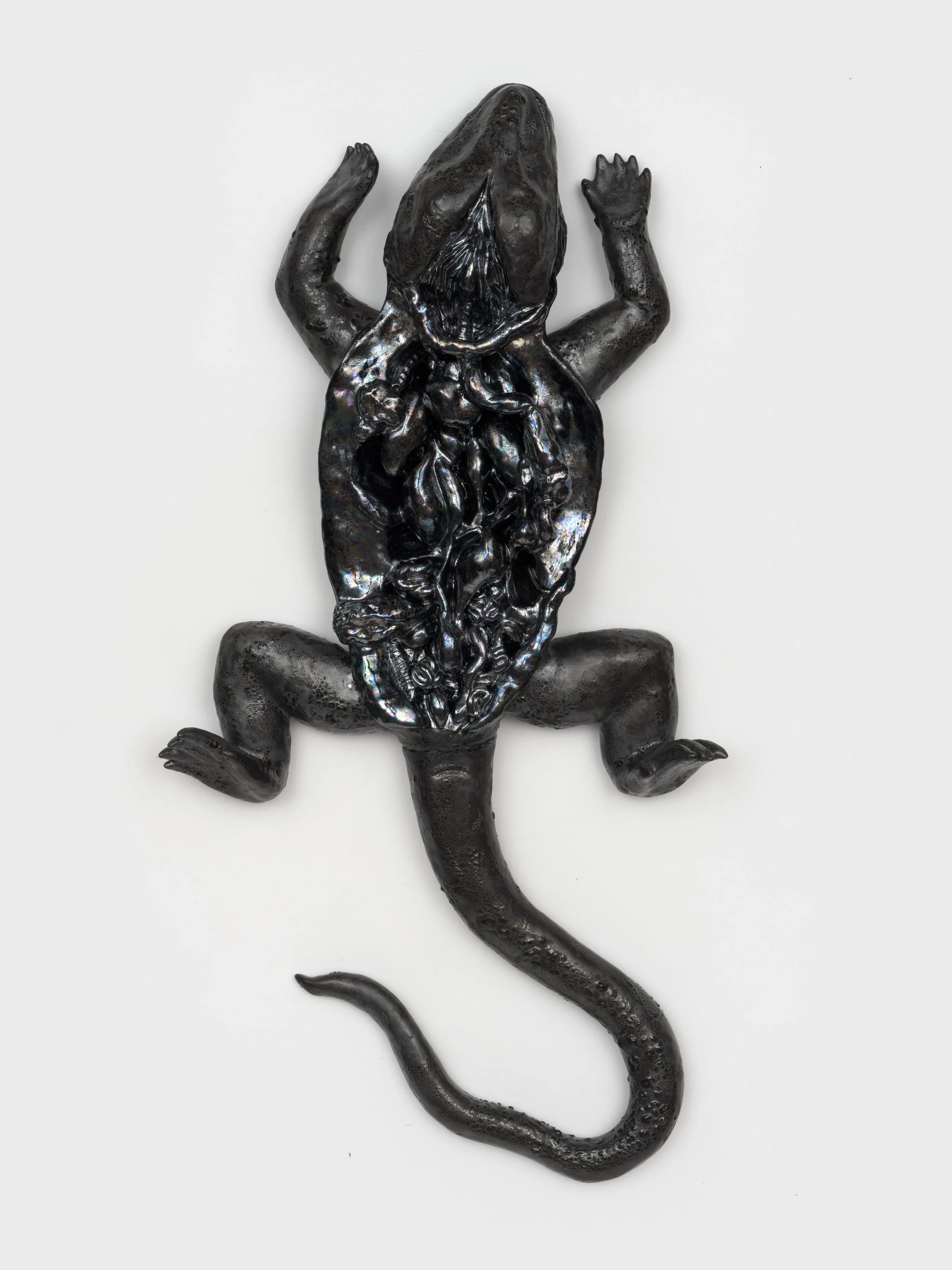   Lizard  2026. Ceramic, glaze, luster; 24.5L x 3H x 12.5D inches 