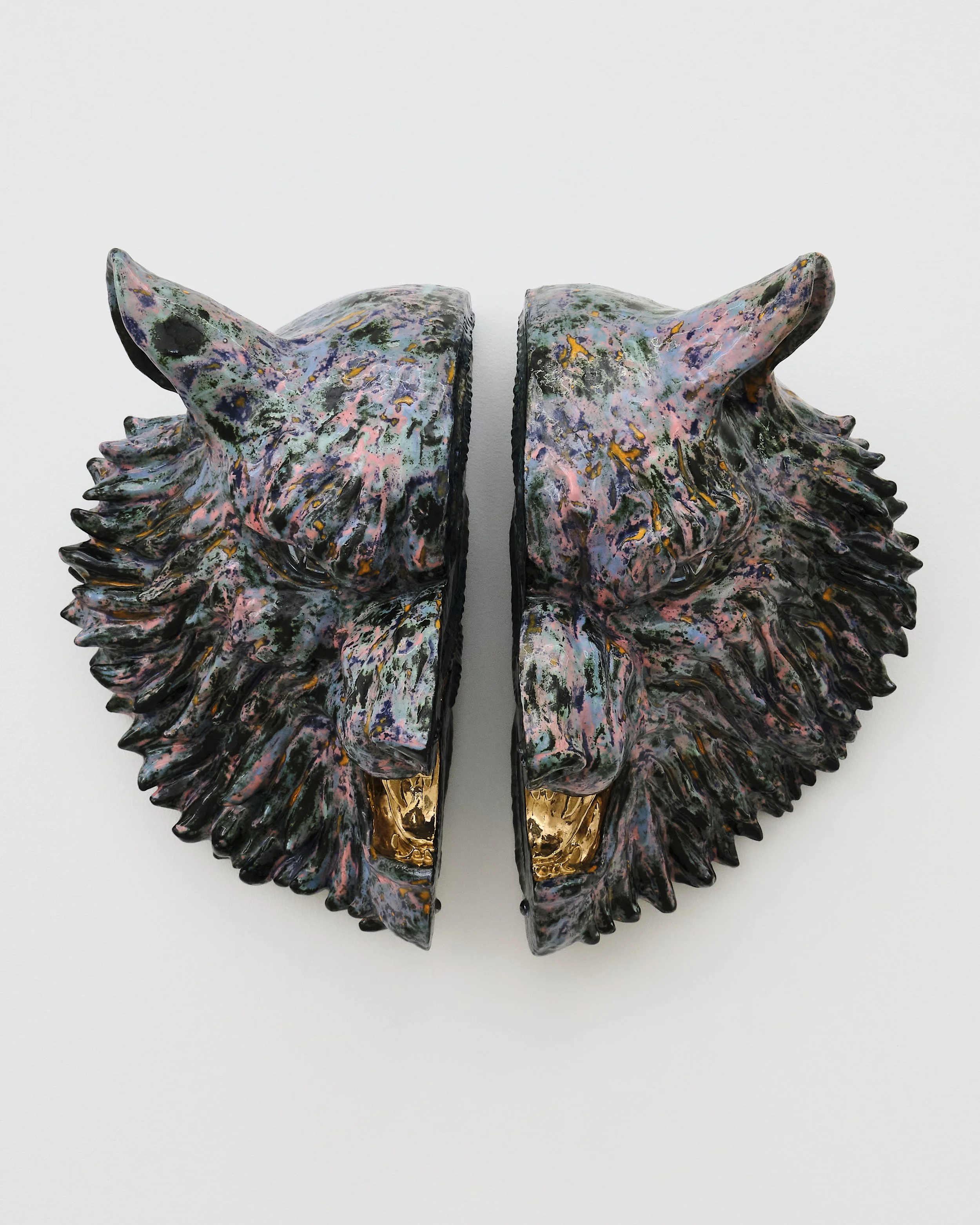   Gilded Maw  2026. Ceramic, glaze, luster; 20.5L x 14H x 9D inches 