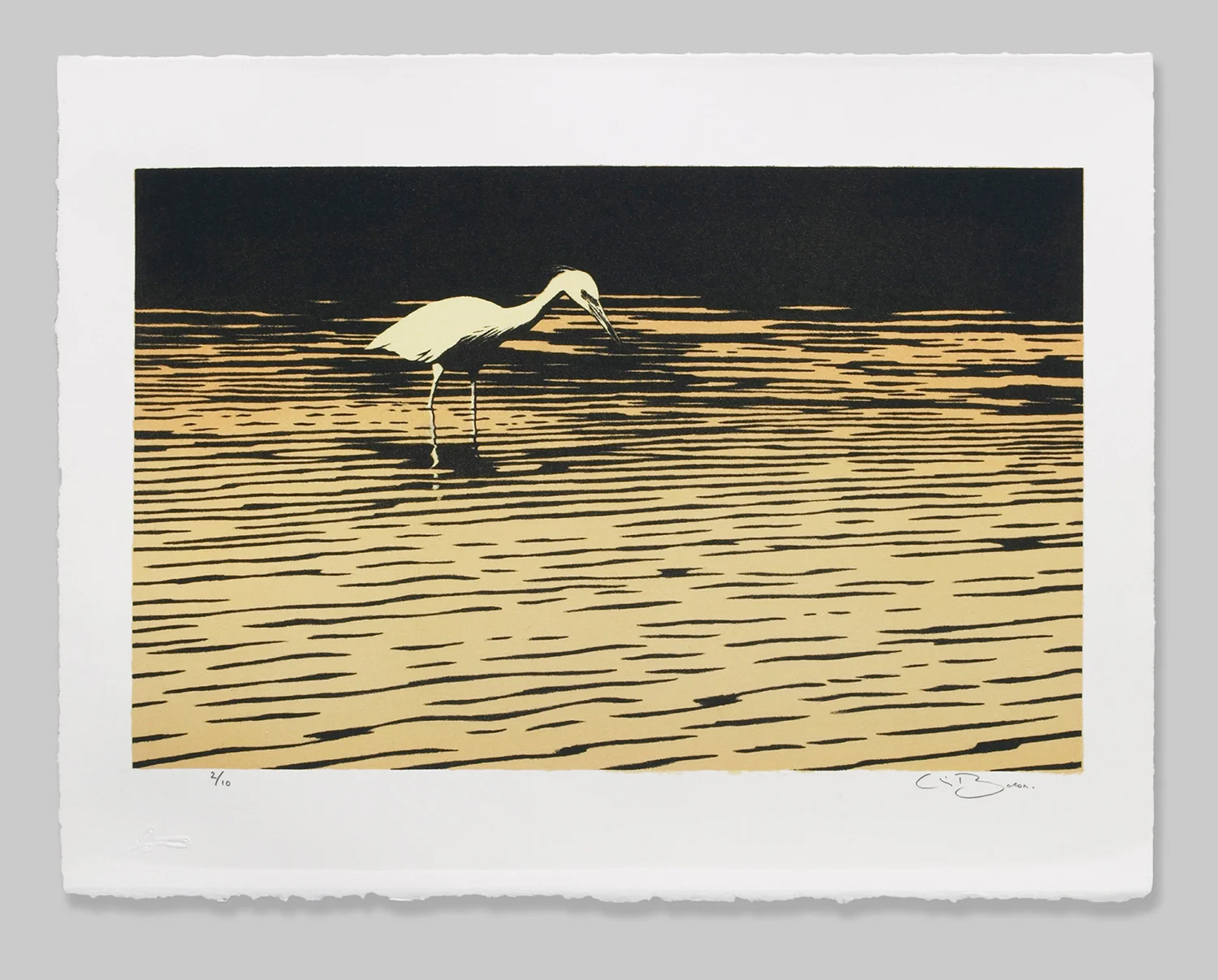 'HERON' # 4/10 •stone lithograph on BFK paper • 20.32cm x 31.75cm • 8" x 12.50"