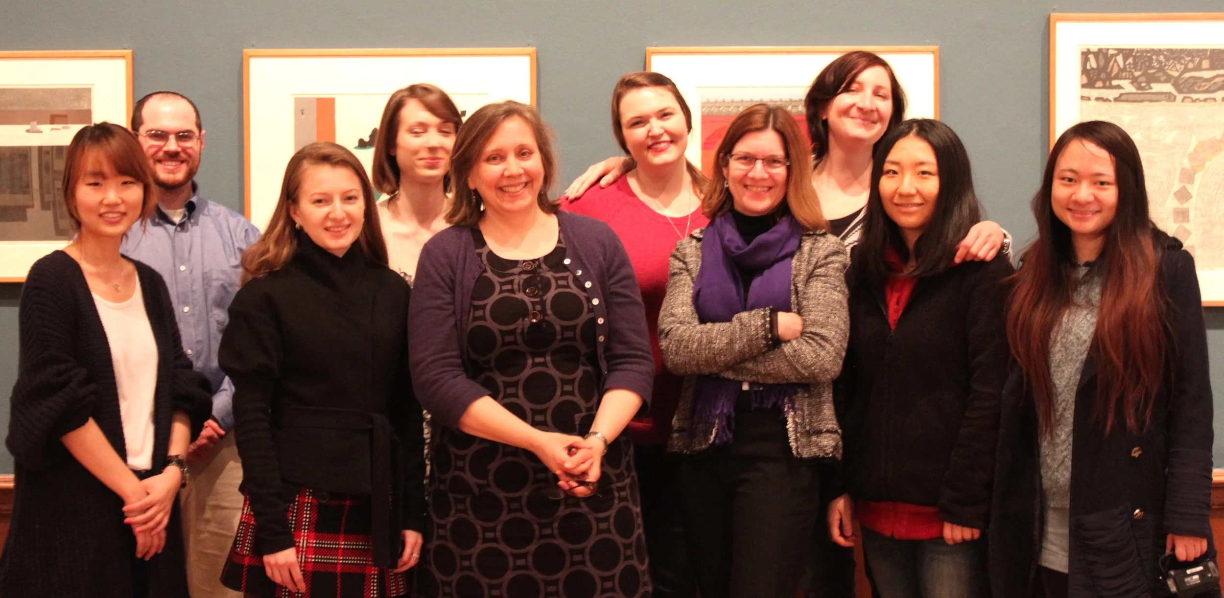 Spring Semester Curatorial Seminar, from left to right: Haeyoon Chang, Harrison Schley, Daria Melnikova, Katelyn Hobbs, Julie Nelson Davis, Kendra Grimmett, Shelley Langdale, Anna Moblard-Meier, Jenny Lu, and Olivia Pei