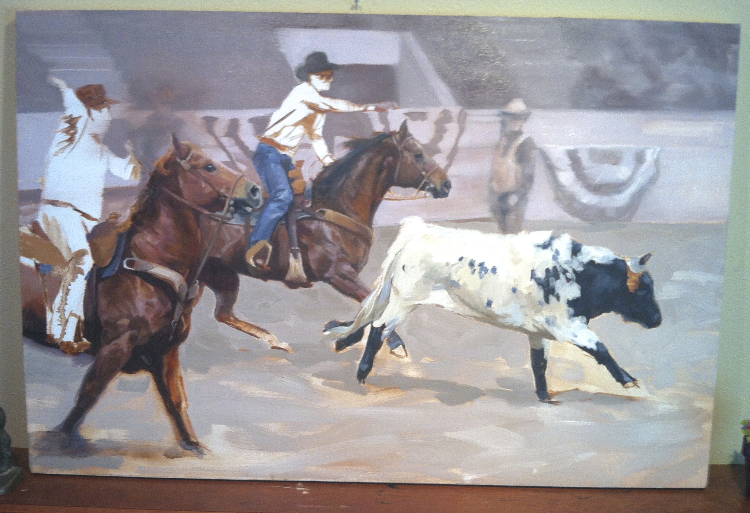 Now horses and background going in. 