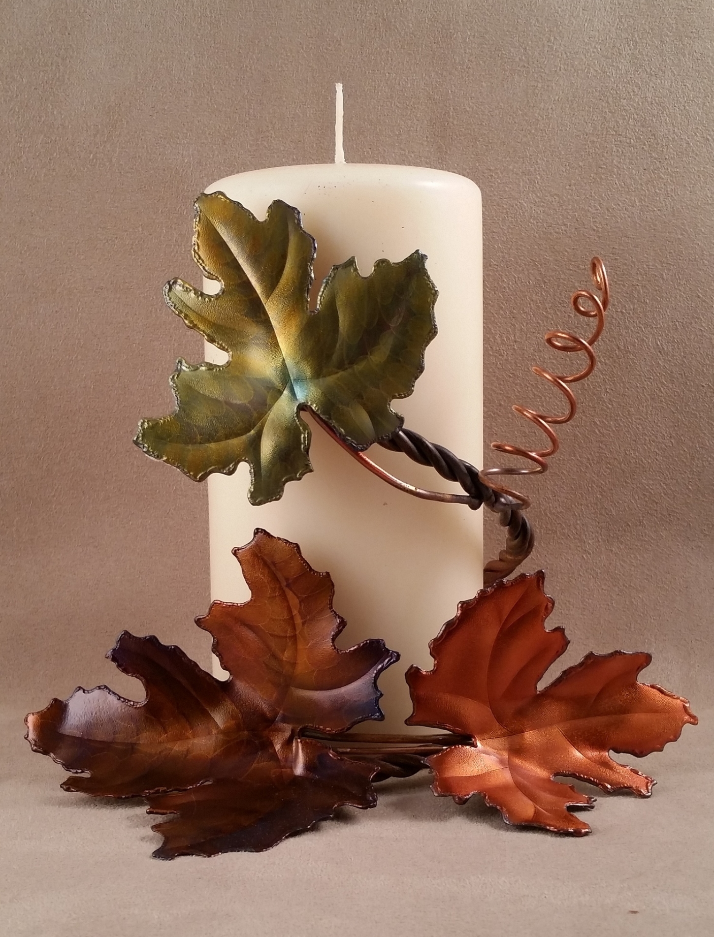 3 Grape Leaf candle wrap, table top