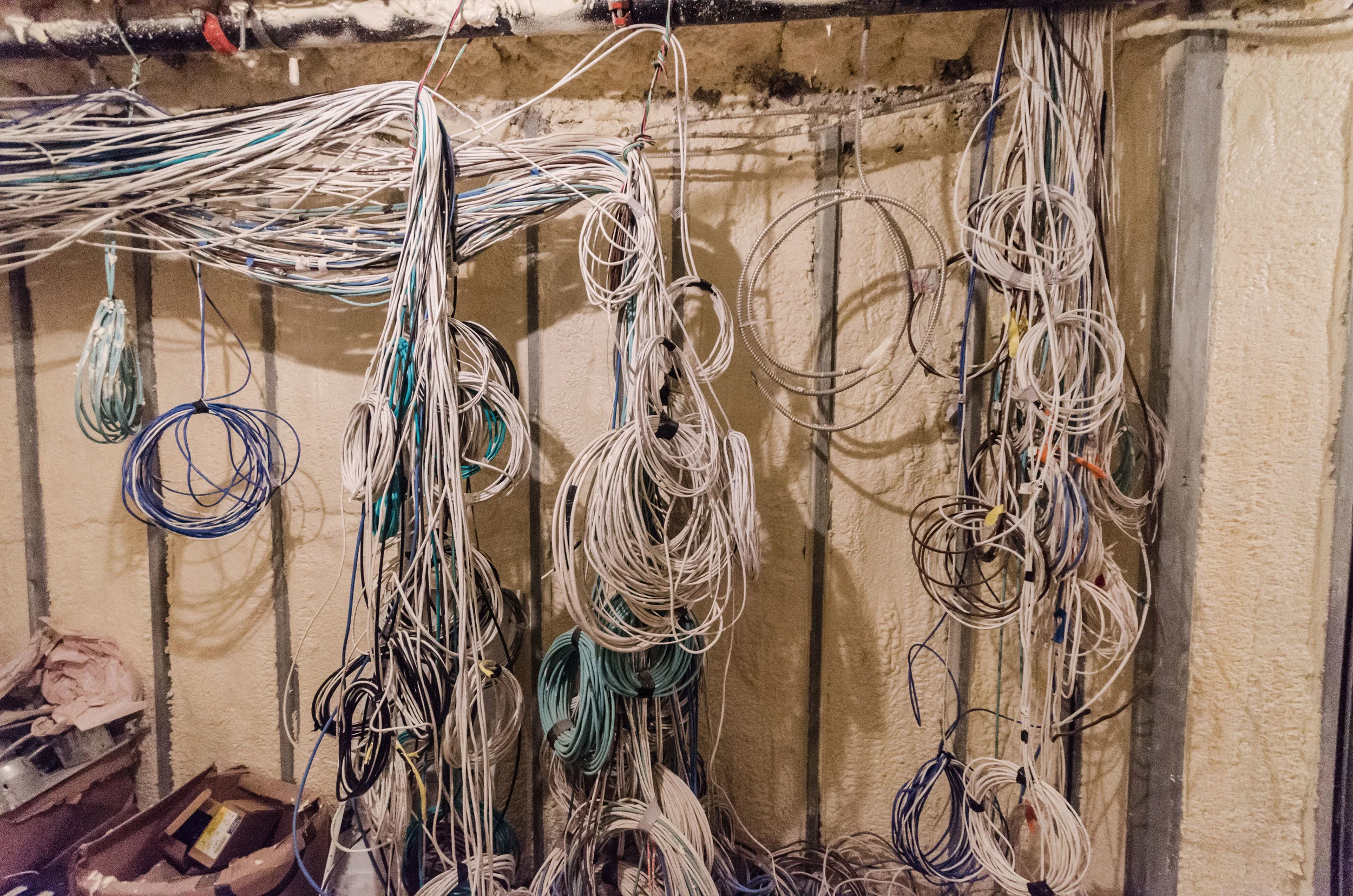 This is a "Smart House" and requires a lot of wires. This is the location of the technology closet in the cellar. TRA Studio architecture, Townhouse, Upper East Side, New York, NY, Design, Modern, 251 East 61st Street, Construction, Renovation, Adaptive Reuse