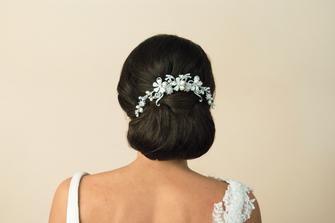 Silver Pearl Crescent bridal comb