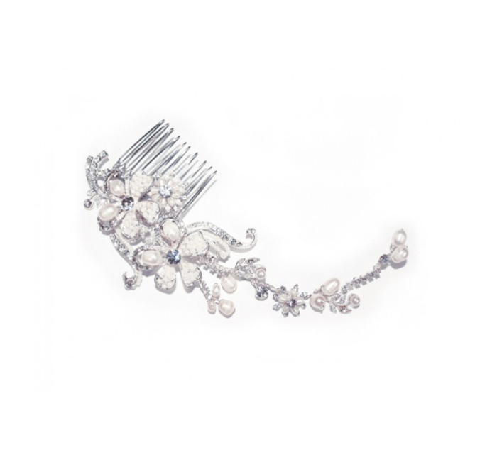 Silver Pearl Scroll bridal comb