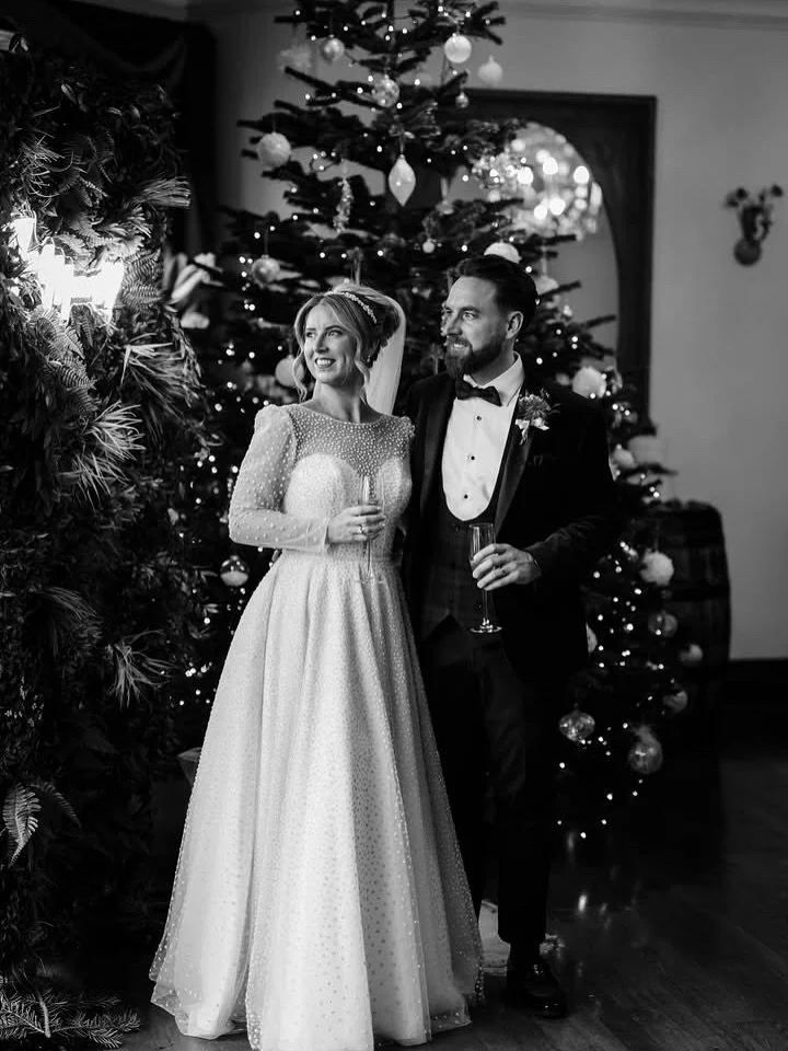 We&rsquo;re loving the beautiful winter festive feel of our bride @lesley.coutts wedding day 🤍 Lesley worn a classic A-line silhouette, finished with delicate shimmery details that caught the winter&rsquo;s light so effortlessly. A truly timeless go