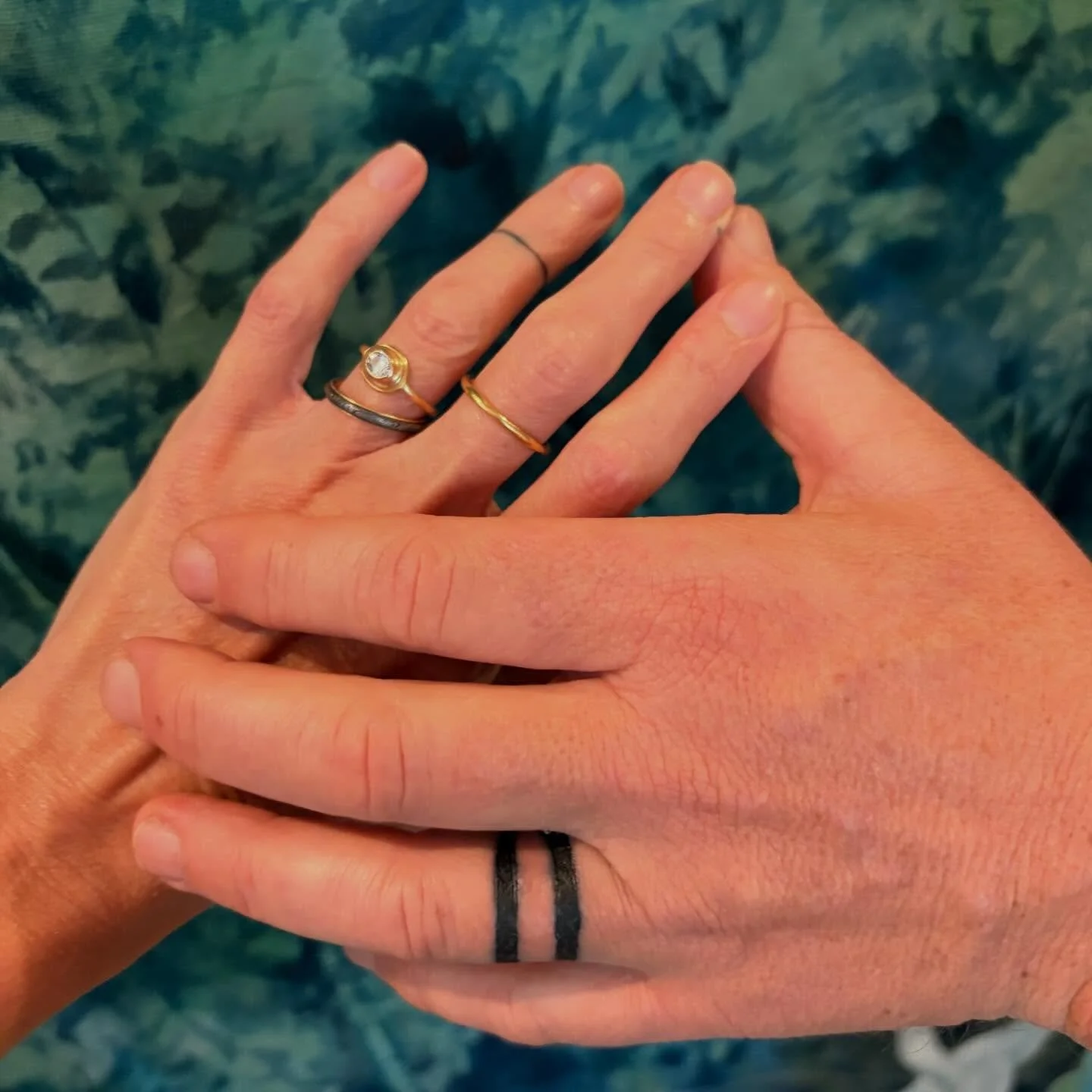 18 years - a marriage full grown! Ian and I thought about what privileges come at 18 and one of them is TATTOOOOOO. So @korunamuse inked rings on our fingers this week. When Ian&rsquo;s heals up, his OG @heronden will slide back in place. I love that