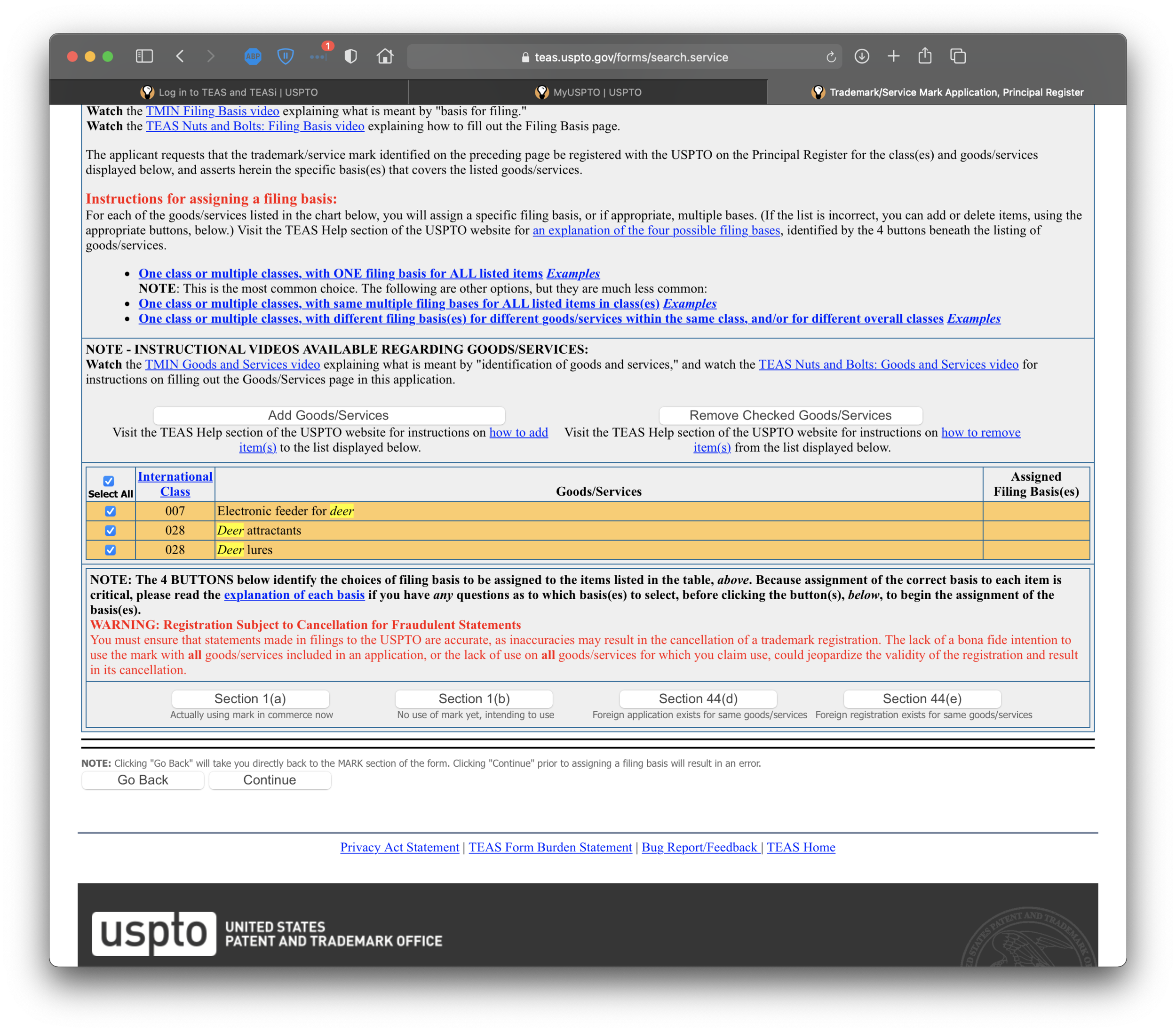 Assign Filing Basis- Actual or Intent to Use