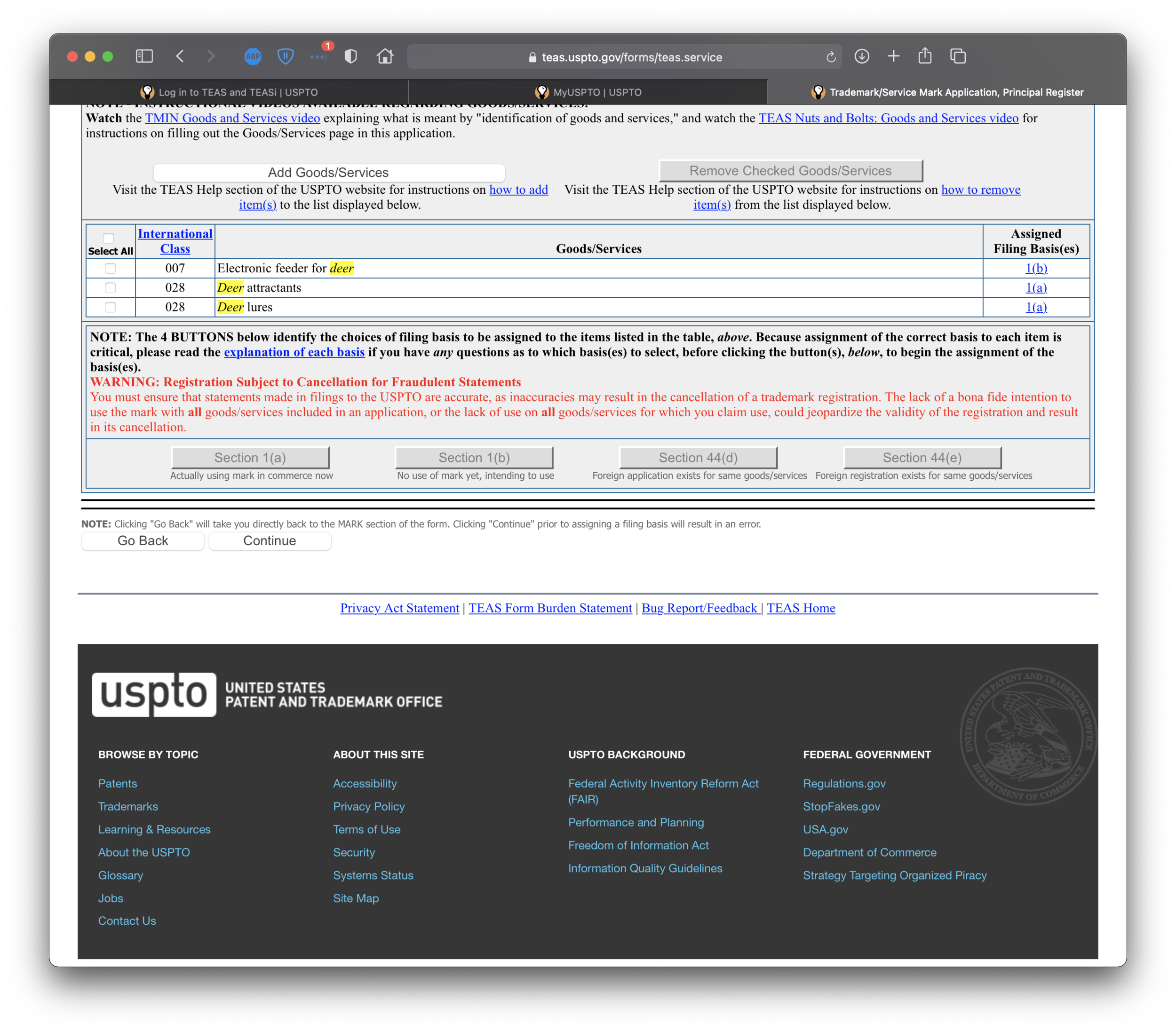 Continue until each line has a filing basis assigned