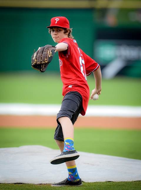  Ty Simpkins throws out the first pitch at a Phillies Spring Training game. 