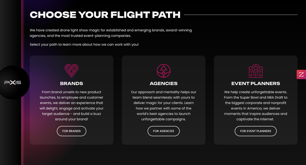 Pixis Website Homepage Choose Your Flight Path