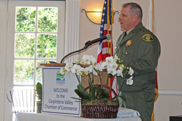 Lt. Michael Perkins of the Santa Barbara County Sheriff’s Department was among local officials who spoke Friday at the Carpinteria Valley Chamber of Commerce’s 2016 State of the Community luncheon. (Sam Goldman / Noozhawk photo)