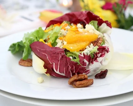 Hollandia Hydroponically Grown “Live Gourmet” Trio Salad Bouquets Radicchio Cups with Butter Lettuce, Watercress, Toasted Pecans, Orange Sections Gorgonzola Cheese and Citrus Dressing