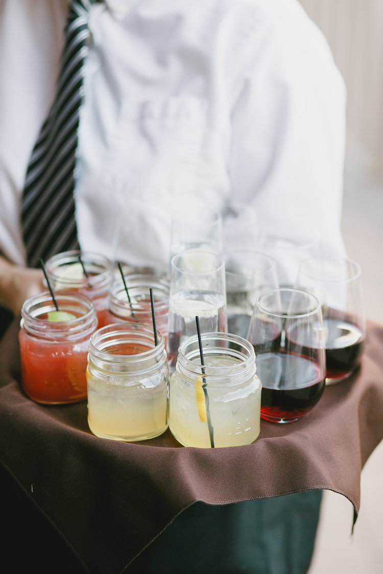 Specialty Cocktails in Mason Jars &amp; Tray Passed Wine