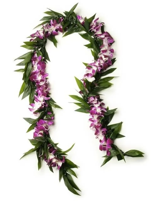 Maile Style Ti Leaf with Purple Orchids