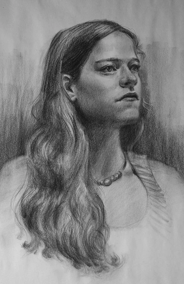 Quick sketch from life, charcoal on paper, 18x24"