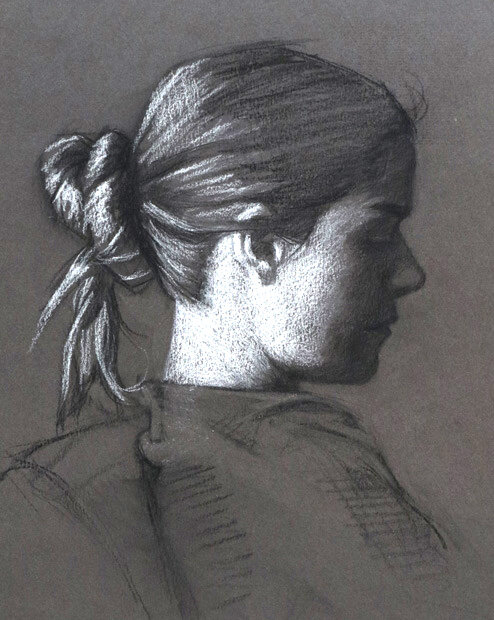 Preparatory Study, charcoal and white chalk on toned paper, 9x11"