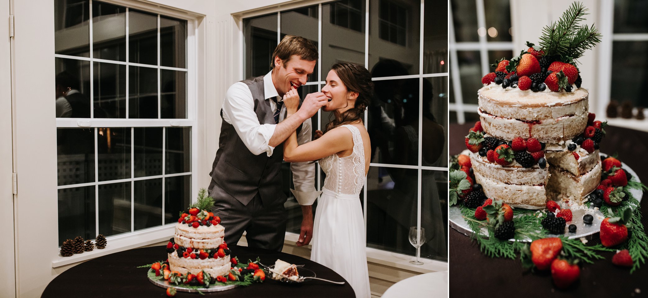 naked wedding cake with strawberries