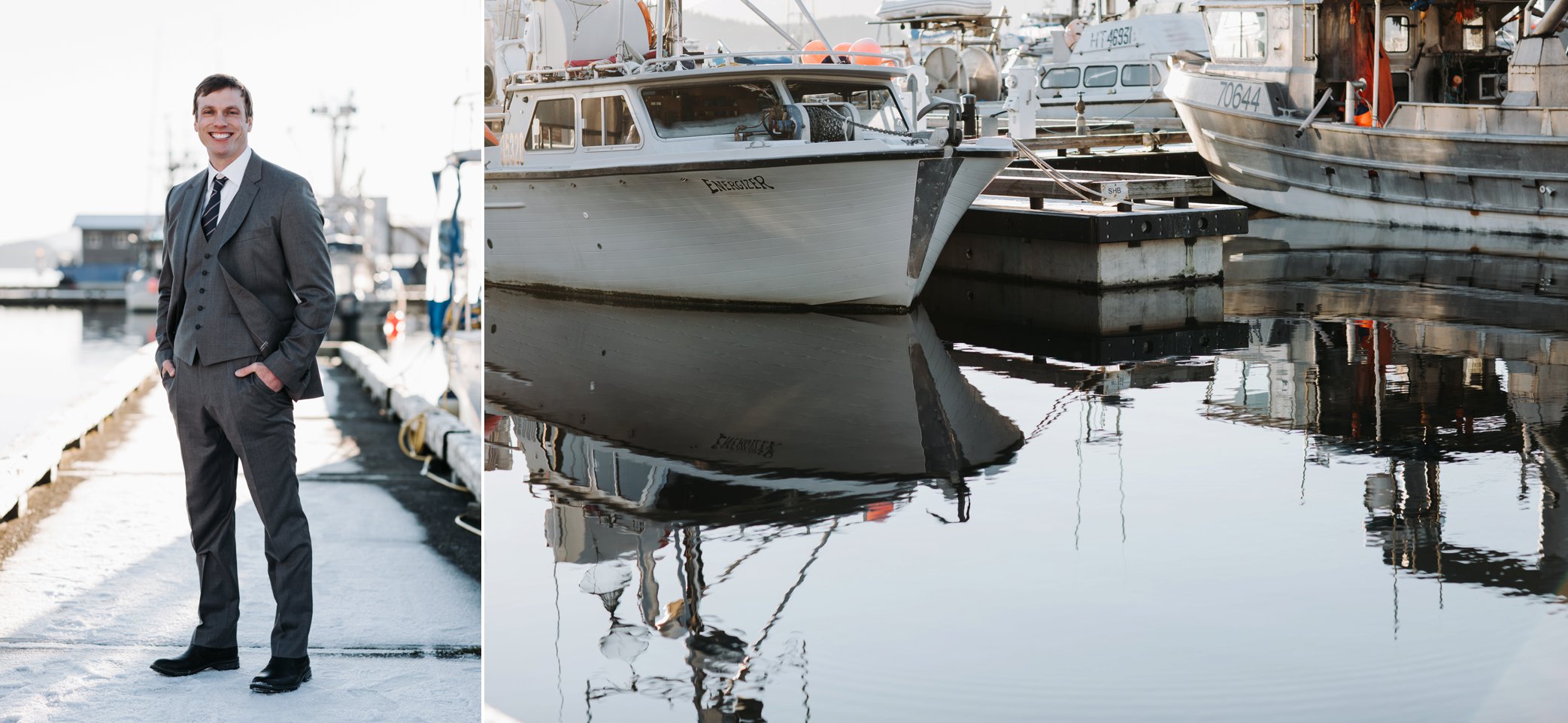 groom on dock in Juneau Alaska