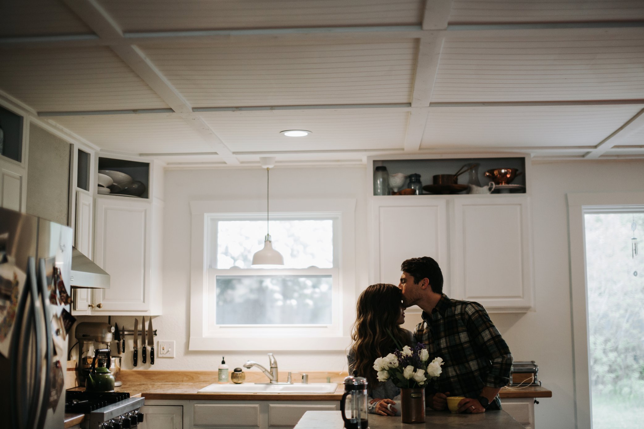 engagement photos in kitchen