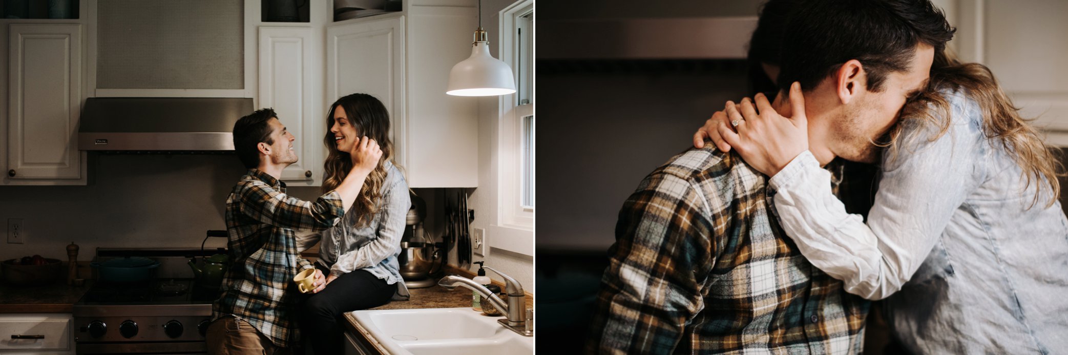 engagement photos in kitchen