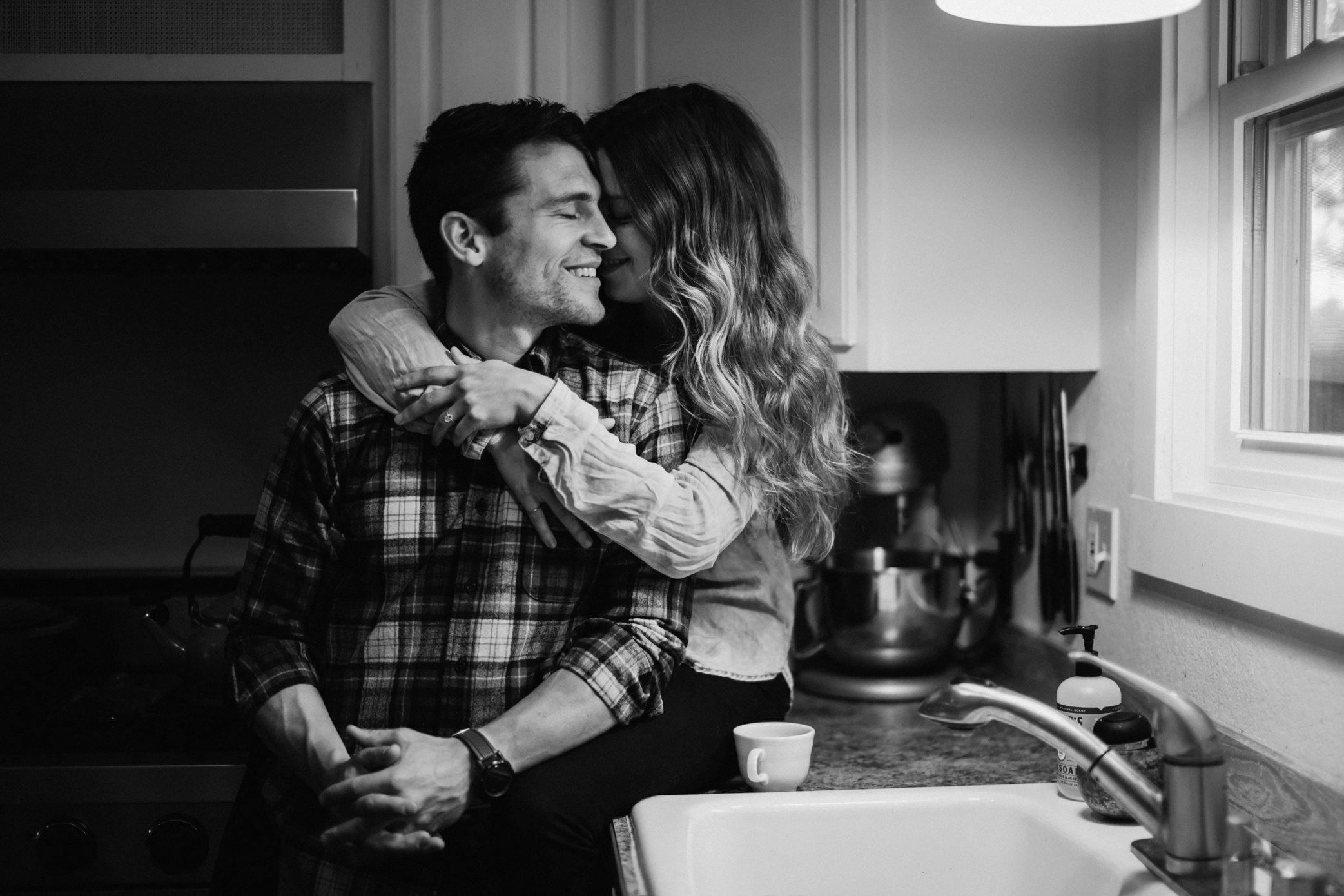 engagement photos in kitchen