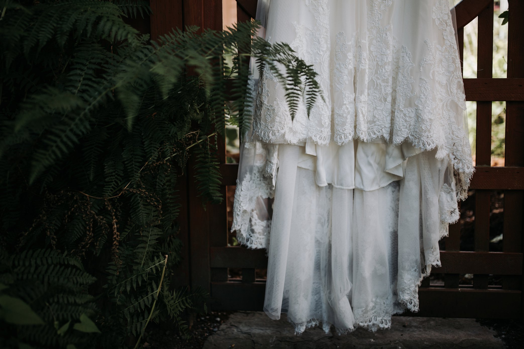 wedding dress in garden