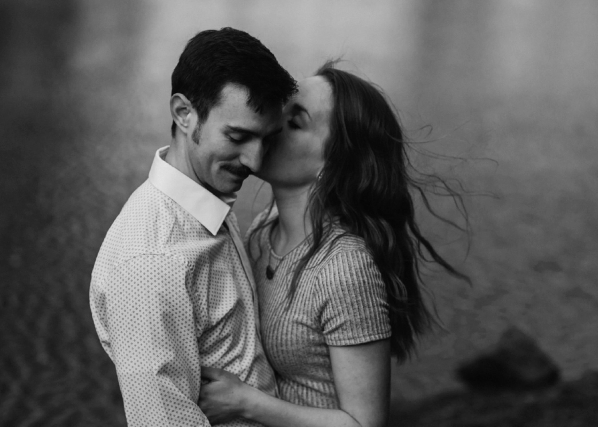 black and white engagement portrait