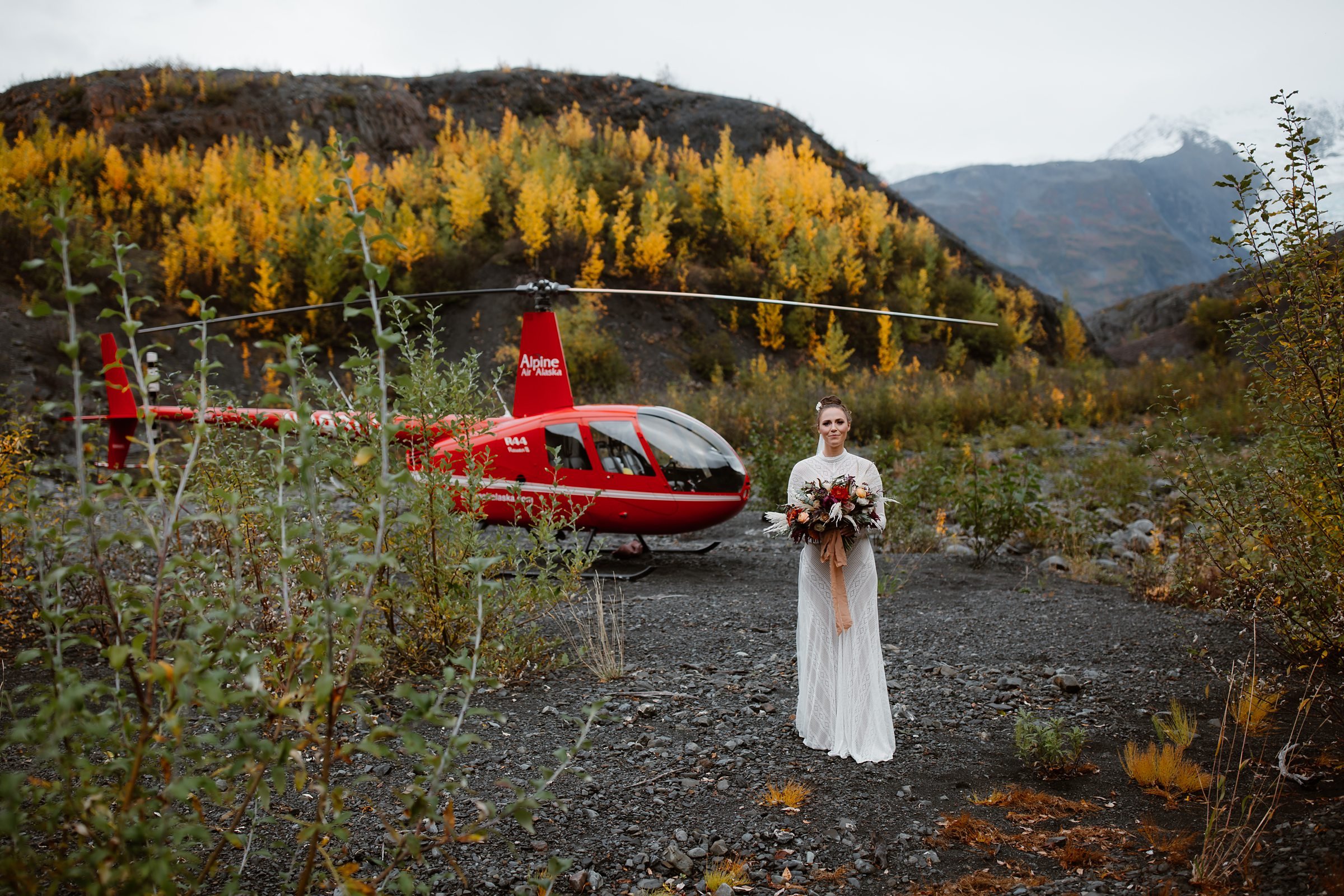  bride with helicopter in alaska 