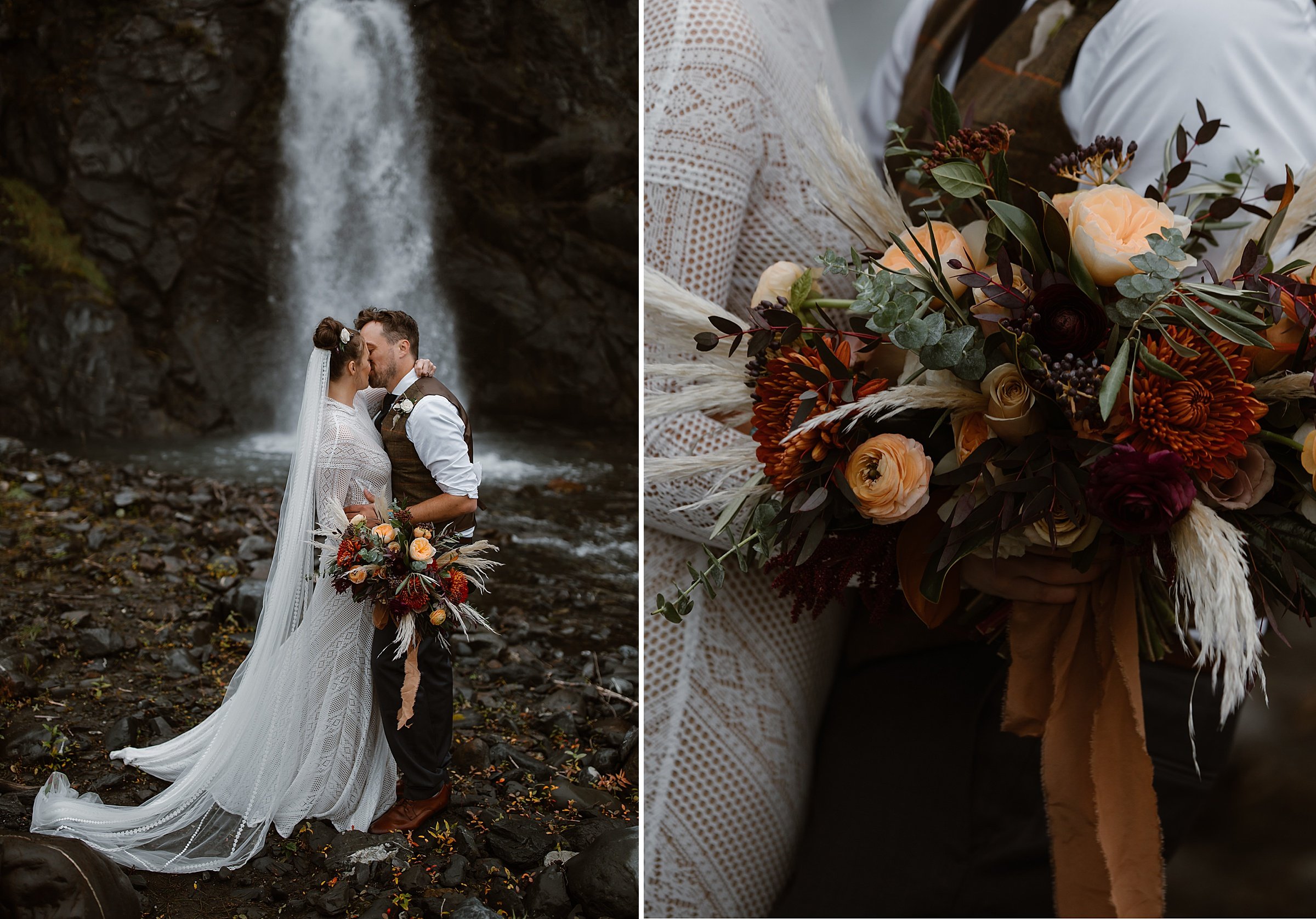  autumn elopement inspiration by waterfall 