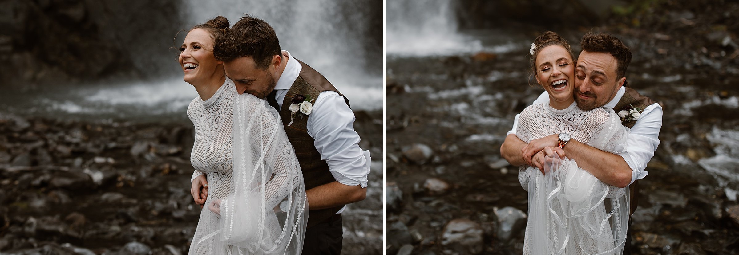  bride and groom portraits with waterfall 