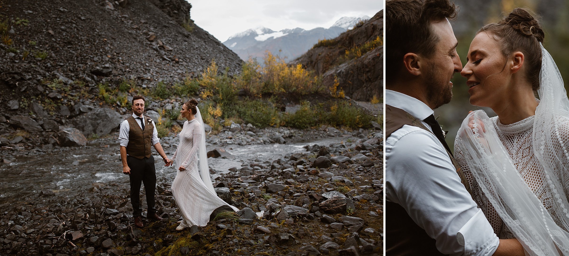  bride and groom portraits with waterfall 