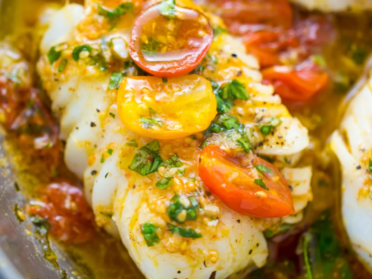 Wild Pacific Halibut Cheeks with Leek &amp; Tomato