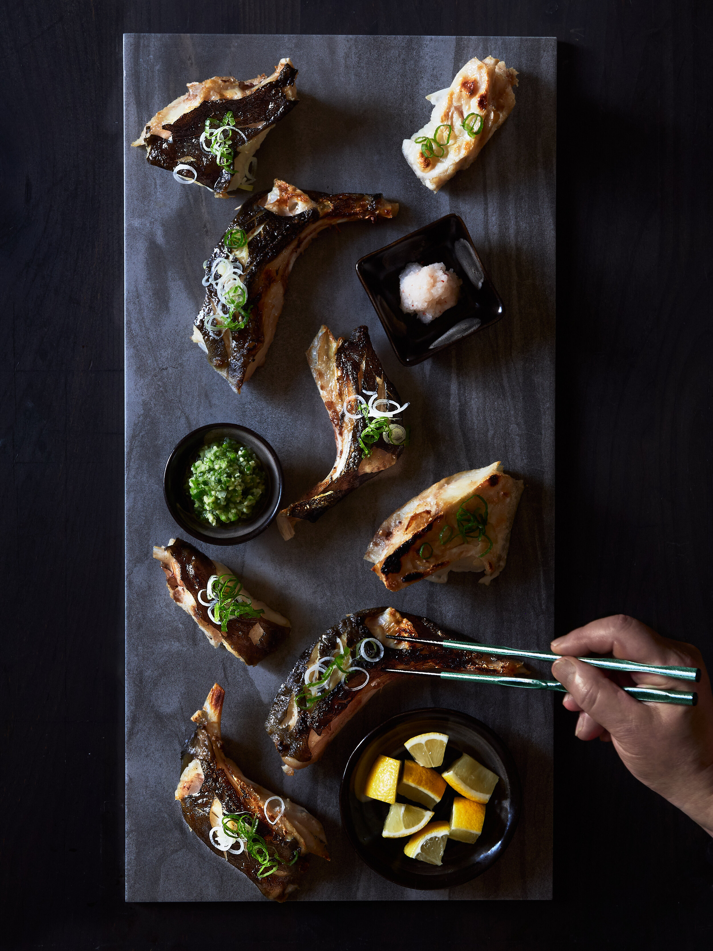 Salt Roasted Wild Pacific Halibut Collars with Two Sauces