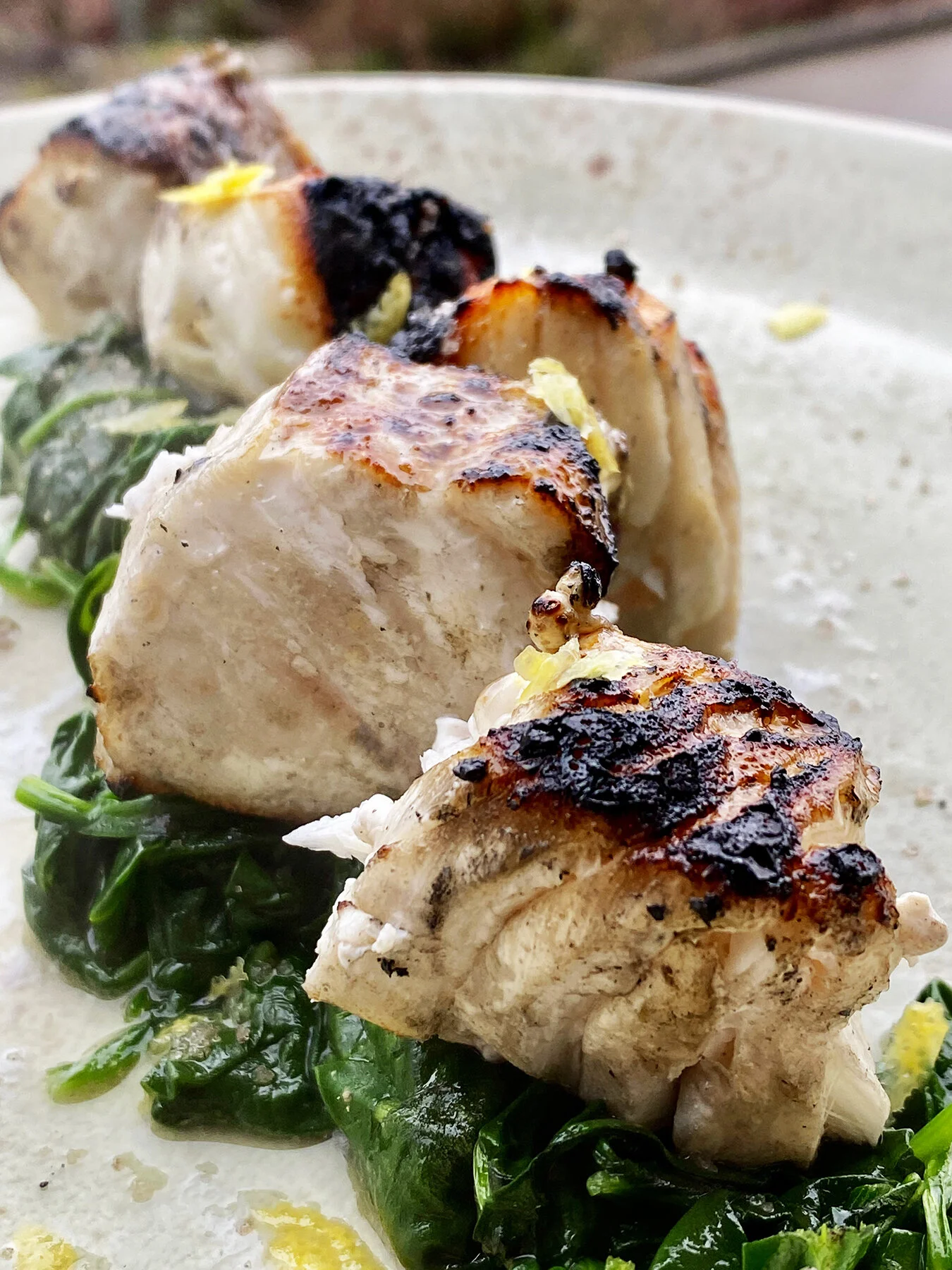 Charcoal-Grilled Wild Pacific Halibut with Smoked Bacon Salt