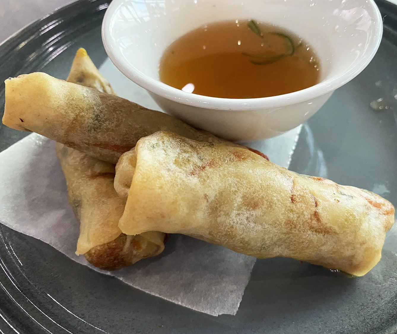 CRISPY SPRING ROLLS WITH WILD PACIFIC HALIBUT, VEGETABLES and NUOC CHAM DRESSING