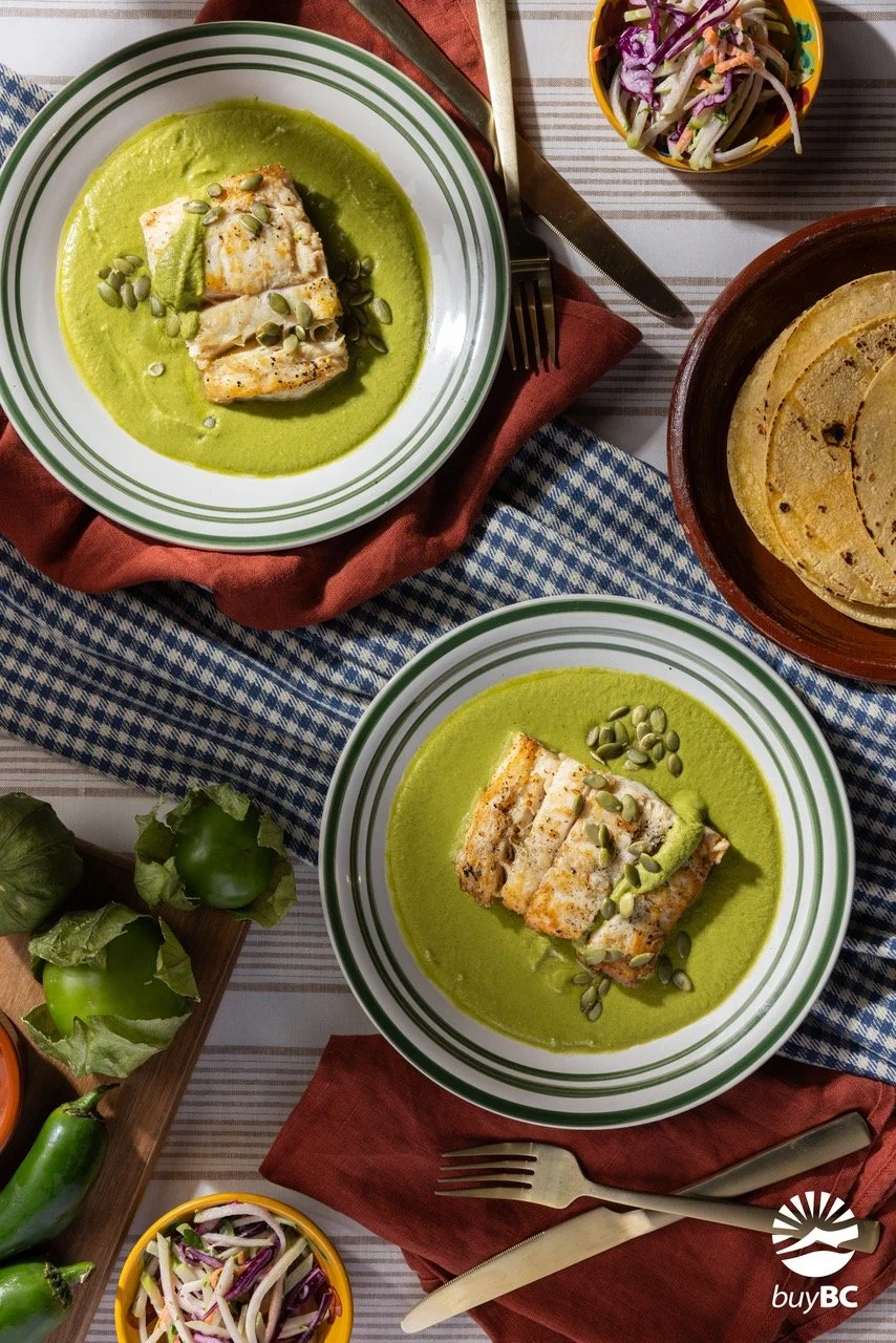 Halibut with Pipian Verde and Chayote Slaw