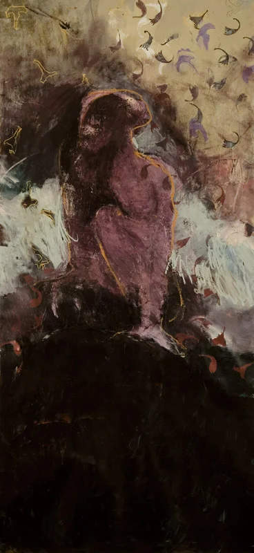 Mirthless Rock, 2006, acrylic, oils stick and collage on paper, 110cm(w)x240cm(h)