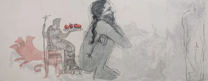 Persephone in the Underworld, 2008, etching, collograph, hand painted, marbling, 260cm(w)x110cm(h)