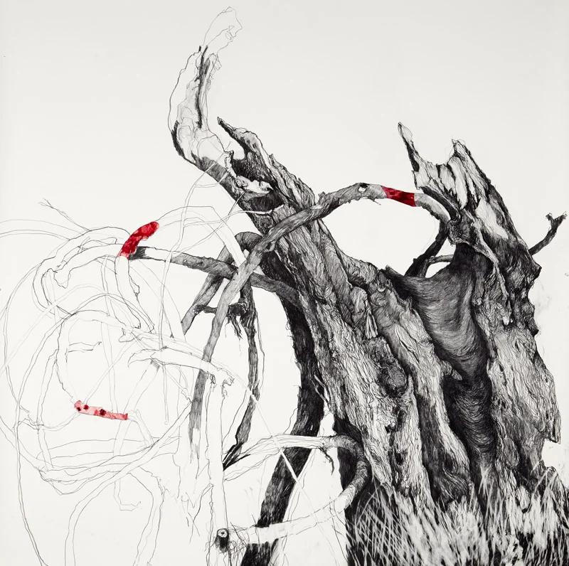 'Between Darkness and Light ', 2012, graphite and collage on Arches paper, 150x150cm